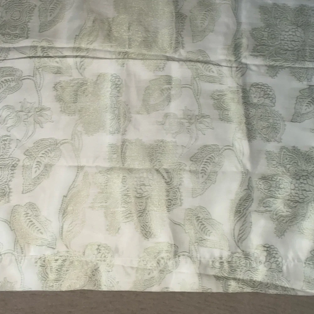Pier 1 Imports Cream Sage Textured Paisley Grommet Elegant Curtain Panel 50x84”